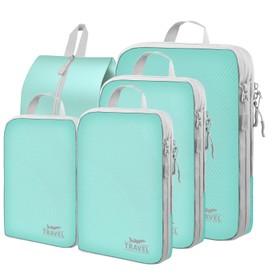 Compression Packing Cubes 5 Set Travel Luggage Packing Organizer Bag Expandable Travel Organizer Cubes For Carry On Luggage Suitcase Compressible Travel Essentials Accessories for Women Men Blue