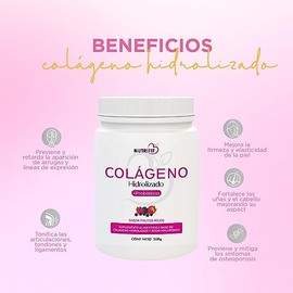 Nutriifit | Colágeno Hidrolizado con Probióticos | Ácido Hialurónico, Vitamina C y e | Contenido 500 Grs Rinde para 33 Porciones | Sabor Frutos Rojos