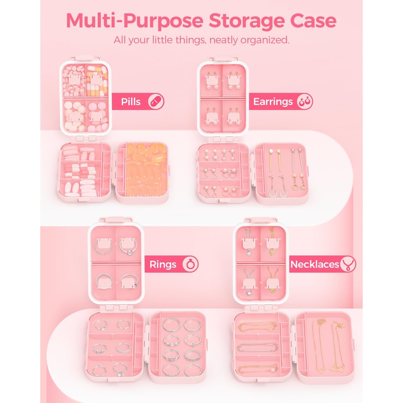 AMOOS Compact 3-Layer Travel Pill Organizer, Cute Pill Box Case