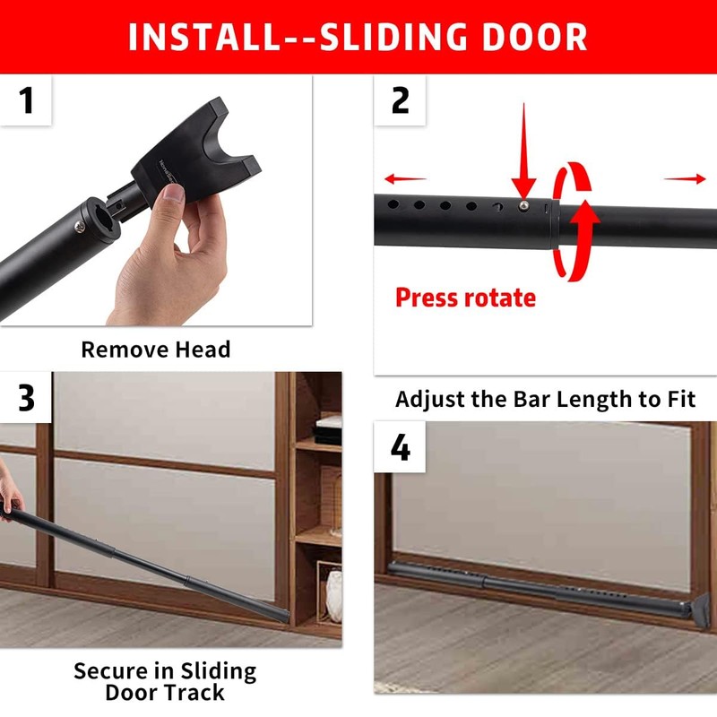 HoneSecur 2-in-1 Door Security Bar & Sliding Patio Door Stopper