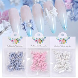 Chunmeng 3 Packs 3D Nail Accessories Bow Nail Charms Colorful Butterfly Bow Resin Rhinestones, Round Pearl Nail Art Accessories for Nail DIY Decoration Charms