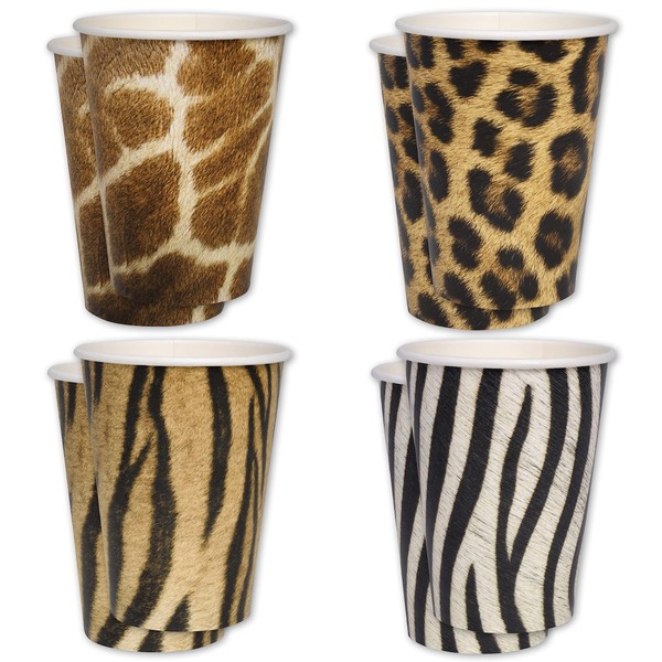 Havercamp Jungle Safari Party Cups (16 Cups)! Large 12 oz. Paper Cups. Authentic, Photo-Realistic Jungle Animal Print! High Definition details of Leopard, Tiger, Giraffe & Zebra