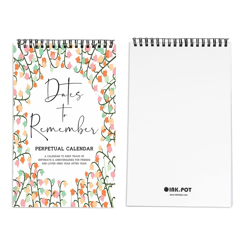 Inkdotpot Floral Perpetual Calendar, Important Dates to Remember- 6x9 Monthly