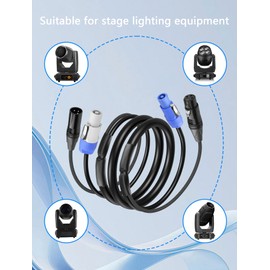 CERRXIAN 3.2 FT PowerCon and DMX Extension Cable, 13AWG AC Power DMX 3Pin XLR Signal Combo Cables for Stage Lighting, Concerts, Events