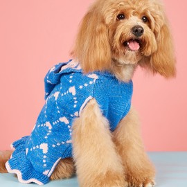 Jecikelon Small Dog Sweater Hoodies Dress Winter Knit Cute Clothing Heart Puppy Clothes for Dogs Cats Soft Warm Pet Outfits with Leash Hole (XX-Small, Blue)