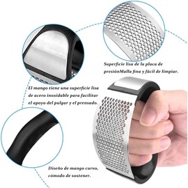 Exprimidor de Ajos Profesional Acero Inoxidable Manual Herramienta de Cocina，Prensa de Ajo,Trituradora de Jengibre y Pelador de Ajos, con Pelador de ajos de silicona y cepillo para limpieza（negro）