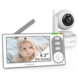 HelloBaby 4.3'' Video Baby Monitor with 30 Hours Battery, Remote Pan-Tilt-Zoom Baby Monitor No WiFi, Baby Monitor with Camera and Audio, Night Vision, ECO Mode, Two-way Talk, 8 Lullabies, 1000ft Range