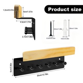 PARFCO Key Holder Wall Black, Wooden Key Rack with Shelf, 6 Hooks Key Hanger, Key Hanger Wall with Mounting Accessories, for Hallway, Living Room, Hallway