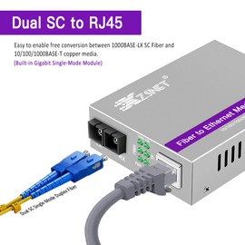 XZSNET A Pair of Gigabit SC to RJ45 Converter, Single-Mode Fiber to Ethernet Media Converter (Built-in Module, 1310nm, 20km), Plug & Play, 10/100/1000 Base-T Compatible, Auto-Negotiation, Jumbo Frame