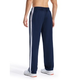 Tallemon Men's 34" Long Inseam Track Pants Warm-up Sweatpants Open Hem Tracksuit Bottoms for Lounge Travel, Navy/White, XL