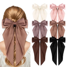 Fnaobai 6PCS Big Bows Hair Clips Vintage Large Ribbon Bow Clips Cute Oversized Satin Hair Clips with Long Tails Hair Aesthetic Accessories for Women Lady Girls