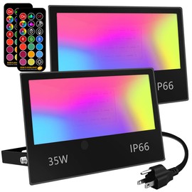 MELPO Led Flood Light Outdoor, 35W RGB Color Changing Landscape Lighting with Remote, Timing - 12 Colors - 4 Modes, IP66 Waterproof, US 3-Plug, (Pack of 2)