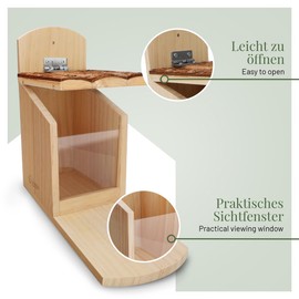 WILDLIFE HOME Squirrel Feeder Stable Made of Solid Wood with Bark Roof - Weatherproof, Squirrel House, Feeding Station for Squirrel Feeding, Squirrel Feeding House