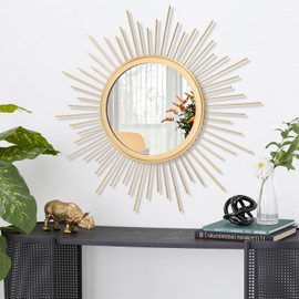 HLFMVWE Large Gold Spoked Sunburst Wall Mirror Boho Home Decor Round Wall Art Mirror Modern Metal Mirrors for Wall Living Room Vanity Bathroom Bedroom Hallway Balcony Entryway 20"