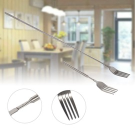 Fork Long Handle Fork, 9.4 - 25.2 inches (24 - 64 cm), Adjustable Length, Long Handle, Telescopic Fork for BBQ, Dinner, Dessert, Stainless Steel Material