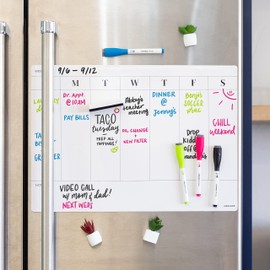 U Brands Magnetic Vinyl Weekly Dry Erase Calendar, Office Supplies, with Eraser and Markers, 12” x 17”