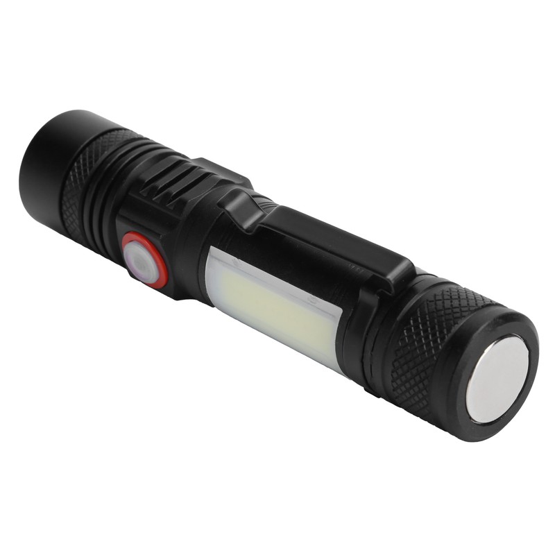 T6+COB Electric Torch Telescopic Zoom Powerful Flashlight Dual Light Sources