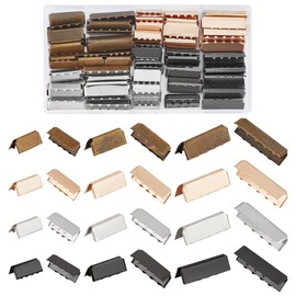 PH PandaHall 72PCS Ribbon Clamp Ends, 12 Styles Ribbon Crimp Ends Webbing Ends Fasteners Clasp Crimp Ends Jewelry Making Findings for Belt Ending Craft Supplies DIY Choker Anklets Bracelets