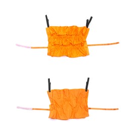 QWORK Trash Can Caddy Bag, 10 Pocket Commercial Cleaning Bag, Fit 32-50 Gallon Can, Round Trash Bag Holder, Garbage Bin Organizer, Yellow