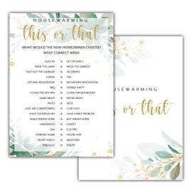 Housewarming Party Games, This or That Game, Greenery Floral Golded Fun New Home, New House, New Homeowner Party Games Cards, 30 Sheets Each Pack