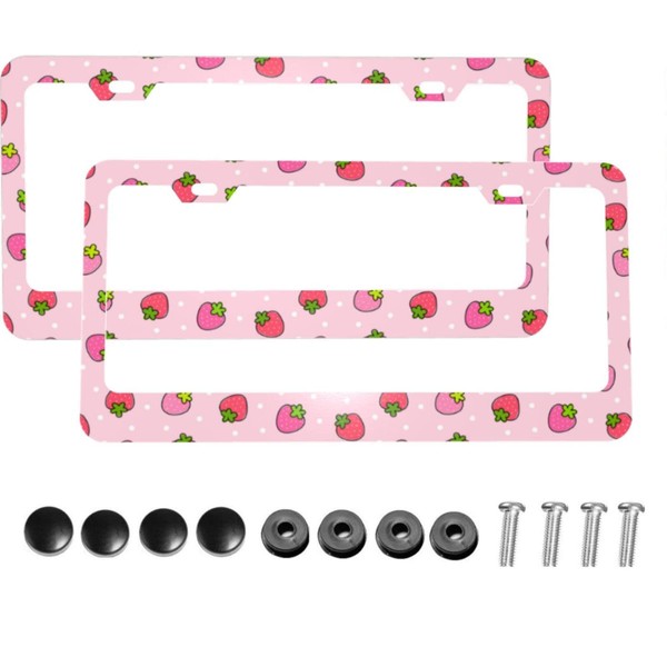KiuLoam 2 Pcs Set Cute Strawberry Pink Metal License Plate