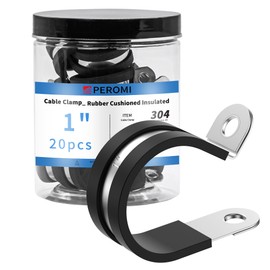 PEROMI 20PCS 1" Double Cable Clamps with updated Riveted Reinforce, 304 Stainless Steel Rubber Cushioned Insulated Loop Pipe Wire Clamps