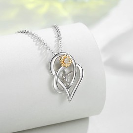 Sunflower Necklace You Are My Sunshine, Aeonslove Gold Cute Sun Flower Heart Pendant Chain Silver Jewellery Gifts For Women Her Girls Daughter Sister Birthday Christmas Xmas Thanksgiving