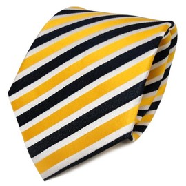 TigerTie Designer Silk Tie in Striped - 8 cm Tie Width, Yellow Golden Yellow Royal White
