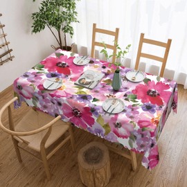 ZYPHORIEL Summer Flowers Rectangle Tablecloths Pink Floral Table Cloths Dacorative Kitchen Dining Tablecloth for Rectangular Tables,Washable Table Cover for Party 54 x 72 Inch