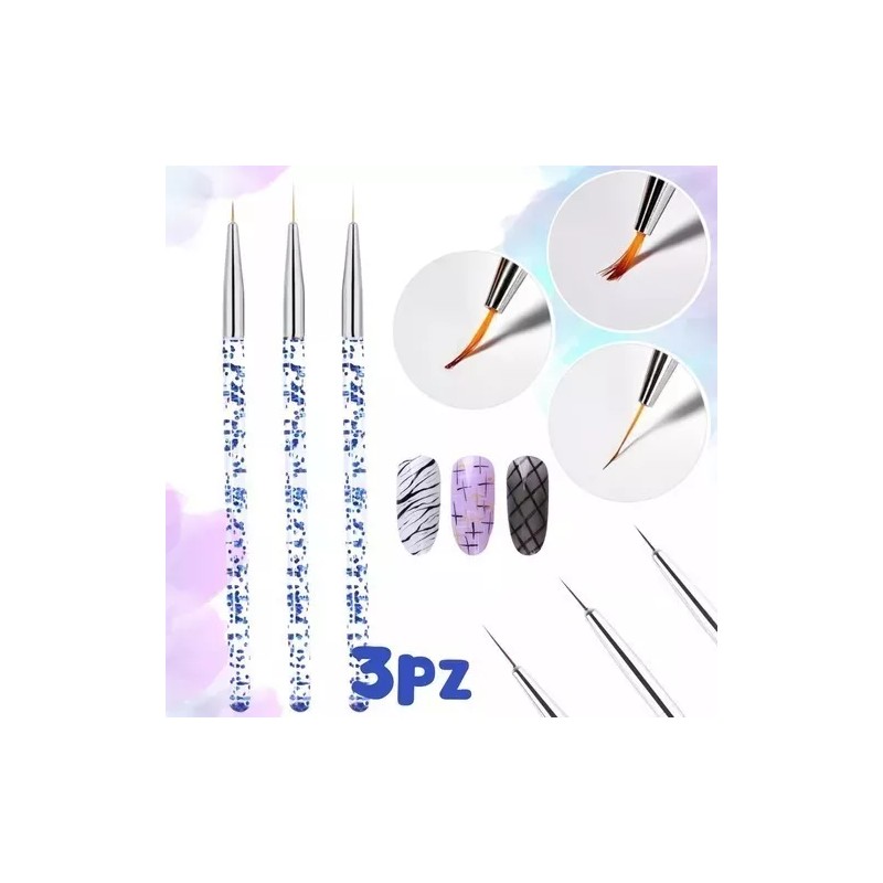 Veraly Set 3 Pincel Brillos Delineador Uña Bricolaje Dibujo Linea