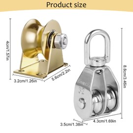 Pack of 2 Pulley Steel Cable, M32 Cable Pulley, Double Pulley, U Groove Roller Wheel, Block Cable Pulley, Stainless Steel Pulley, Load Capacity 250 kg for Pulley System, Ropes, Home, Gym