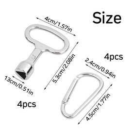 Pack of 4 Triangle Keys Universal Triangular Tap Key with Carabiner Hook for Wheelie Bin, Metal Triangle Socket Wrench for Electric Box, Gas, Water, Electricity Meter, Box, Cabinet