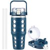 MUKOKO 32 oz Glass Tumbler with Straw,Glass Water Bottles with