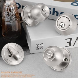 Probrico 6 Pack-Front Door Entry Knobs and Deadbolt Combination Set,keyed Alike Single Cylinder Deadbolts with Entry Door Lever Combo Pack,Nickel Door Hardware Exterior and Interior, Contractor Pack