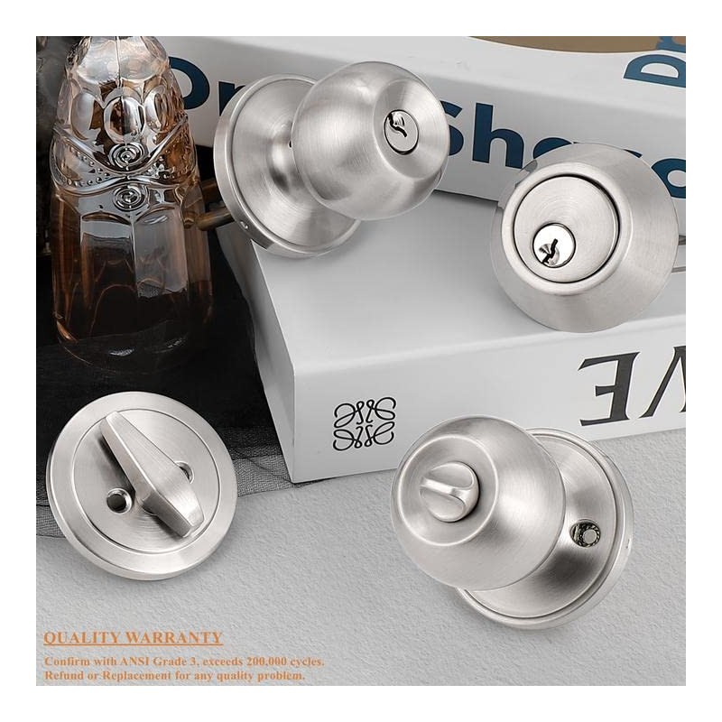 Probrico 6 Pack-Front Door Entry Knobs and Deadbolt Combination Set,keyed