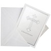 Iconikal Baptism Christening Invitation Card Set with Envelopes, Silver Cross,