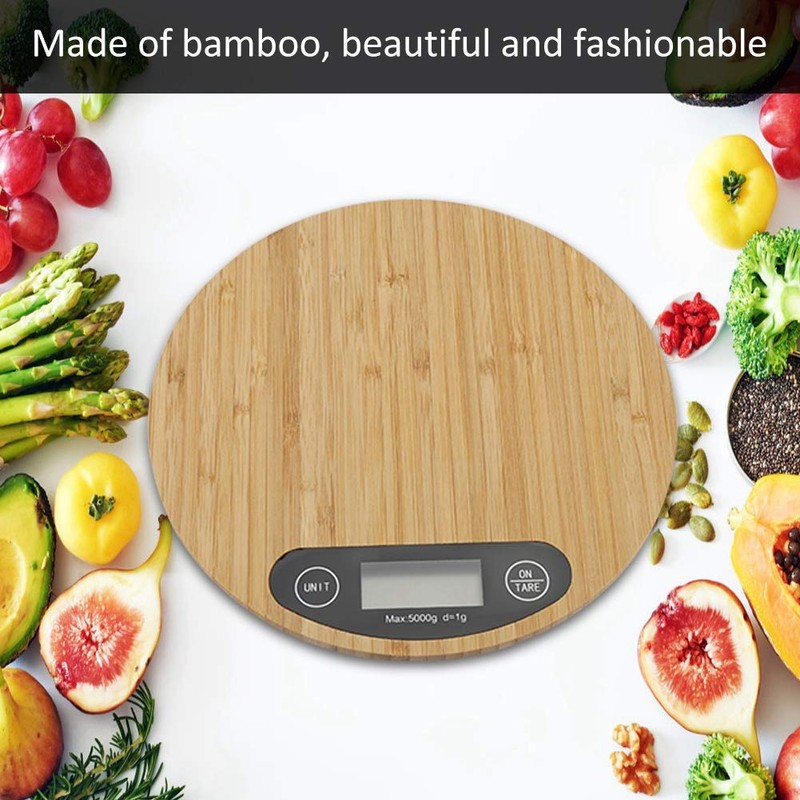 Digital Kitchen Scale Round Bamboo Electric Meat Food Weighing Scale
