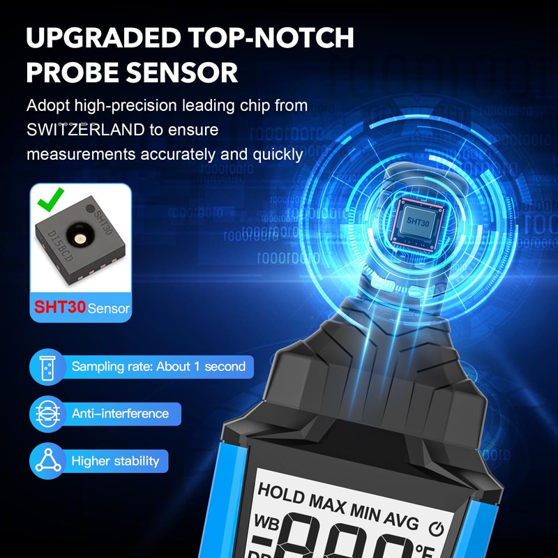 INSTRODOTS Temperature Humidity Meter, High Precision Digital Hygrometer with Ambient,