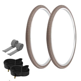PRO+ Pair of Bicycle TIRE 700 X 35C Brown/Brown SIDEWALL (2) Tires W/Tubes 33MM Schrader Valve & Rim Strips P-1180