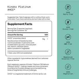 Quality of Life Premium Kinoko Platinum AHCC Herbal Supplement, 750mg per Capsule, for Immune Support, Liver Function, Maintains Natural Killer Cell Activity, Pack of 1, 60 Veggie Capsules