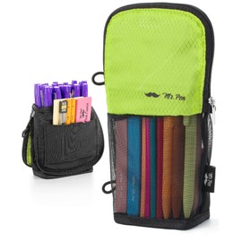 Mr. Pen- Standing Pencil Case Pouch, Sit & Lay Mesh-View Design, Black & Lawn Green, Interior Pocket & 2 Elastic Binder Loops, Cute Pencil Case for Girls and Boys