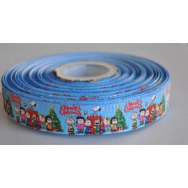 7/8 INCH MERRY CHRISTMAS PEANUTS GANG GROSGRAIN RIBBON - 1 YARD
