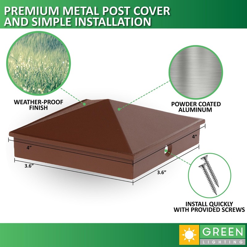 GreenLighting 4x4 Aluminum Pyramid Post Cap Cover (Brown 12 Pack)