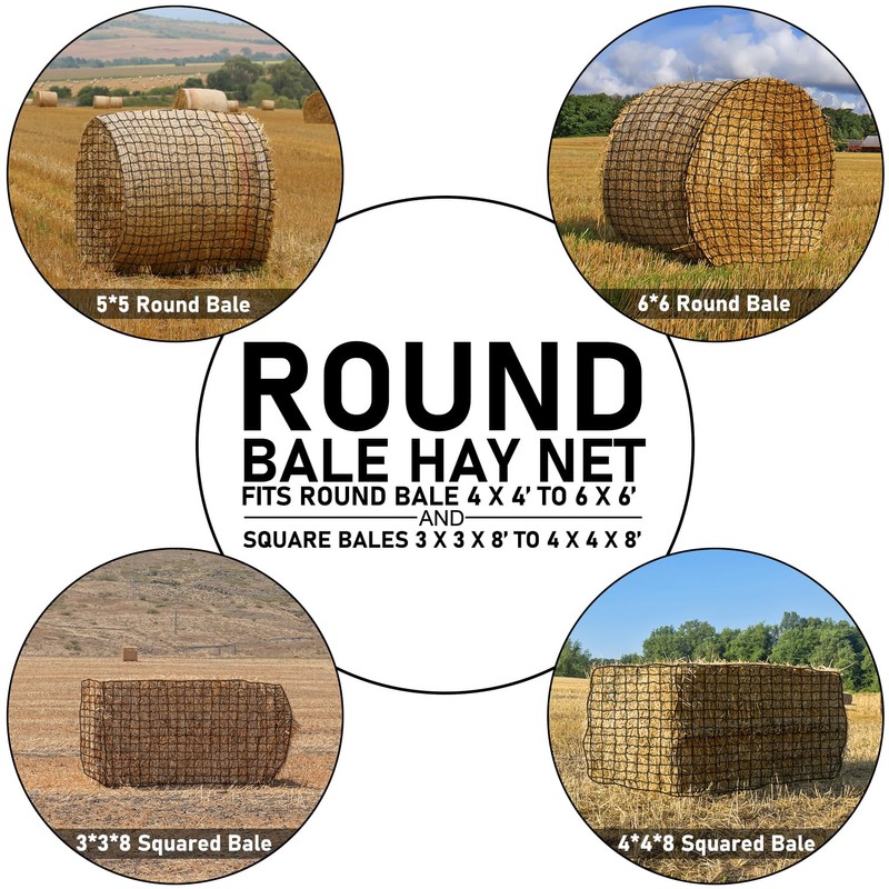 Dayimado Large Round Bale Hay Net, 6x6 Ft Sturdy Hay