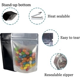 MITOB Resealable Stand Up Bags Clear Black Mylar Bag Zip Closure Heat Seal Pouch Upright Reusable Packaging for Food Storage Dog Treat Sample Packets (50, 4x6 inch (10.2x15.2 cm))