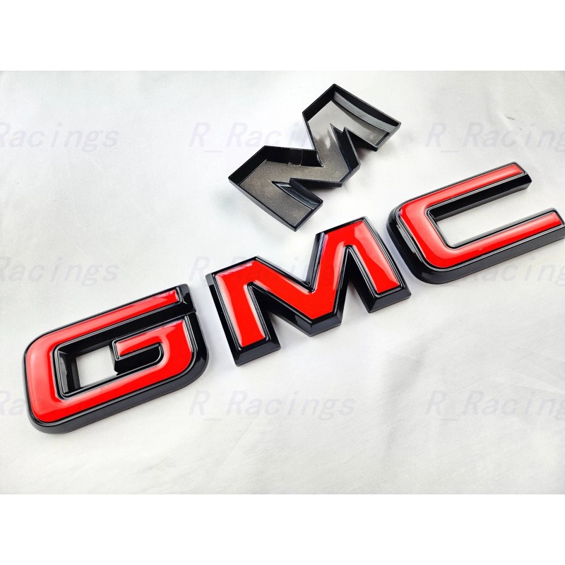 Auto Front Only GMC Gloss Black Red OVERLAY Emblem Badge