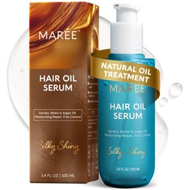 MAREE Hair Oil for Frizzy Hair with Argan Oil, Keratin & Biotin – Hair Serum for Dry and Curly Hair Gloss – Frizz Control Hair Care Products for Women – Aceite Para el Cabello – Keratin Hair Treatment