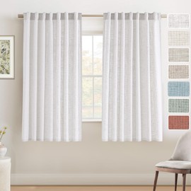 PrinceDeco White Linen Back Tab Curtains 63 Inches Long for Living Room Semi Sheer Light Filtering Linen Drapes Farmhouse Modern Window Pinch Pleated Look Curtain Provide Privacy,2 Panel Set