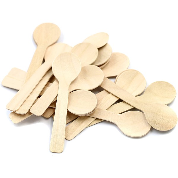 COOBL 3.9 Inches Mini Kitchen Wooden Ice Cream Dessert Spoons Disposable Wood Cutlery Tableware,Pack of 200