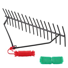KEMETIK 32" Adjustable Angle Heavy Duty Steel Pound & Lake Rake – Lake Weed Cutter with 30ft Thickened Rope & Net, Aquatic Weed Rake for Reed/Lily/Cattail Removal Cutting Tool